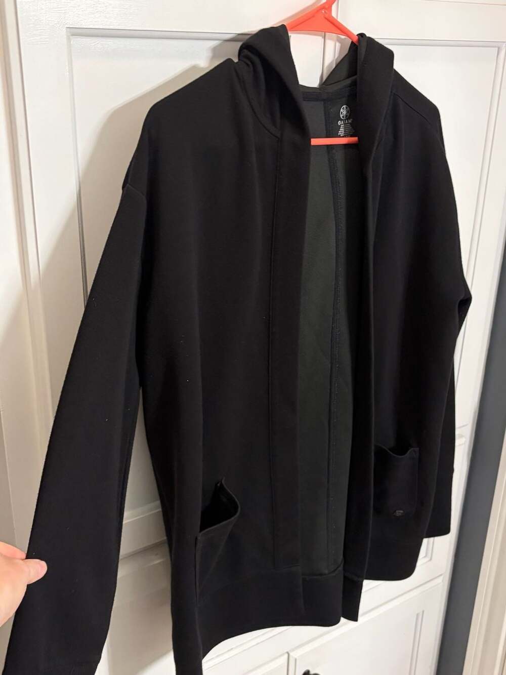 Gaiam Black Open Front Hooded Cardigan with Pockets Size Large - Picture 3 of 7